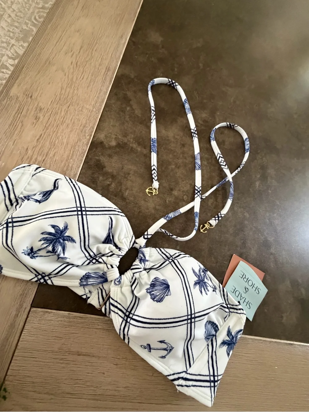 Women's Shell Print Anchor Charm Halter Bandeau Bikini Top - Shade & Shore™ Blue